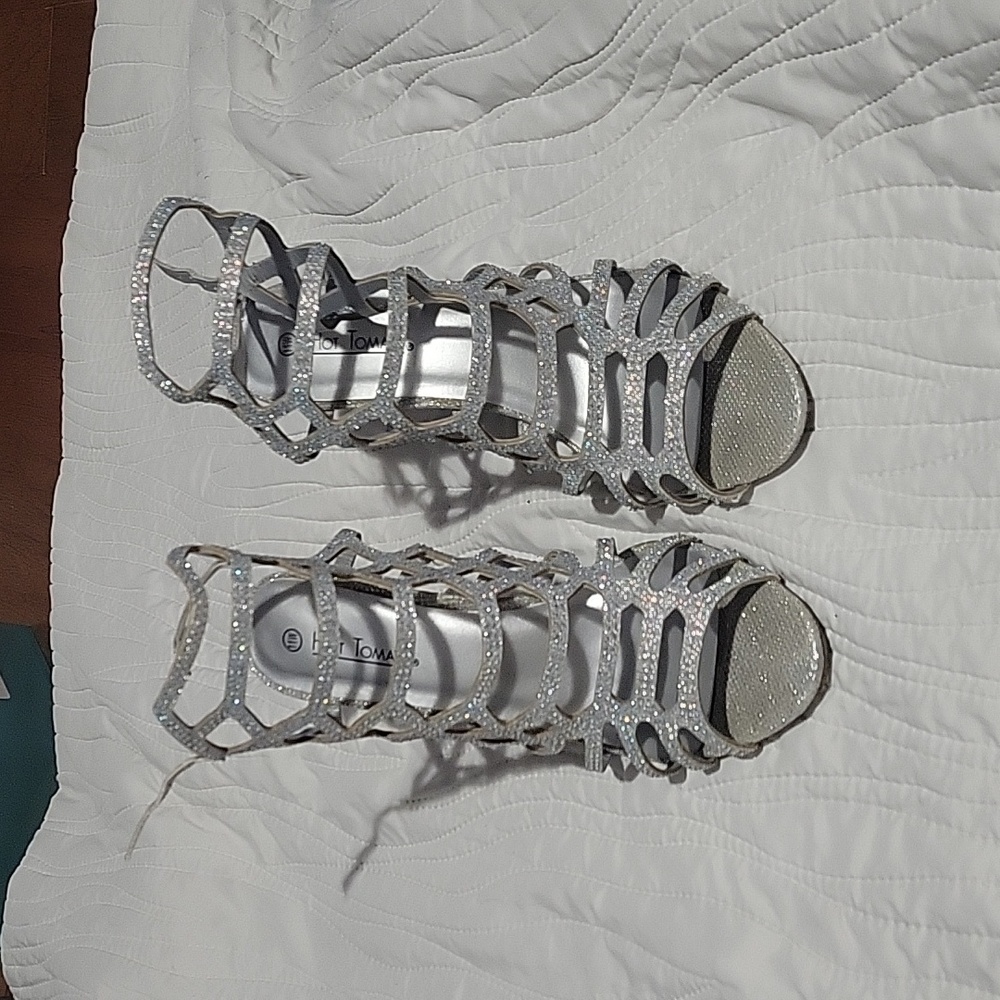 Hot Tomato Silver Rhinestone Gladiator Heels